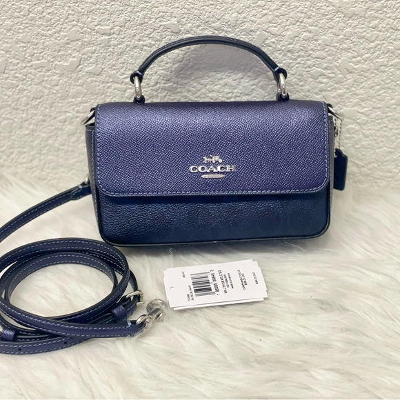 Coach Mini Josie Top Handle Crossbody Canvas Leather Shiny Blue CCK68